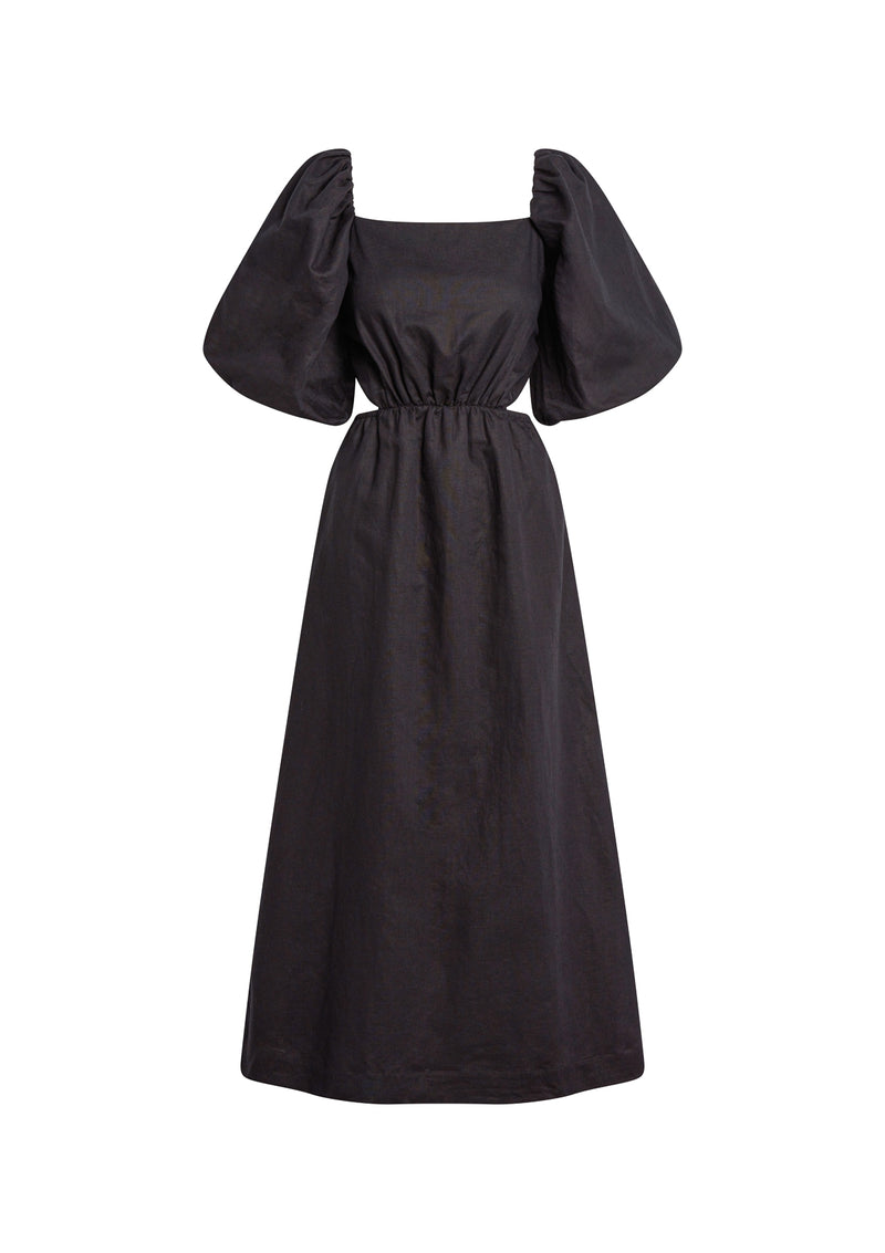 ERIN LINEN-COTTON CUT OUT PUFF SLEEVE DRESS - AMMANDRA